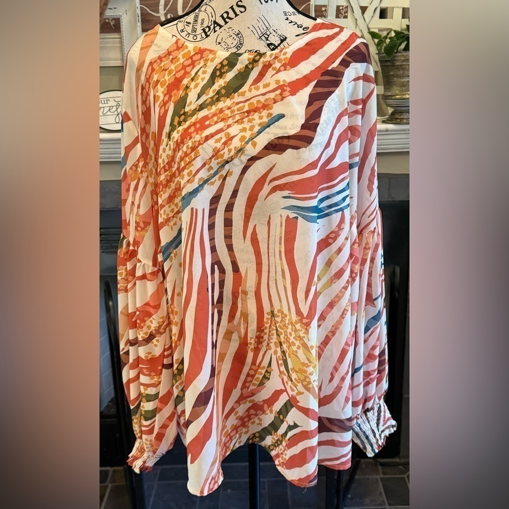 Jealous Tomato Colorful Zebra Stripe Blouse Women’s 1X Business Casual Summer